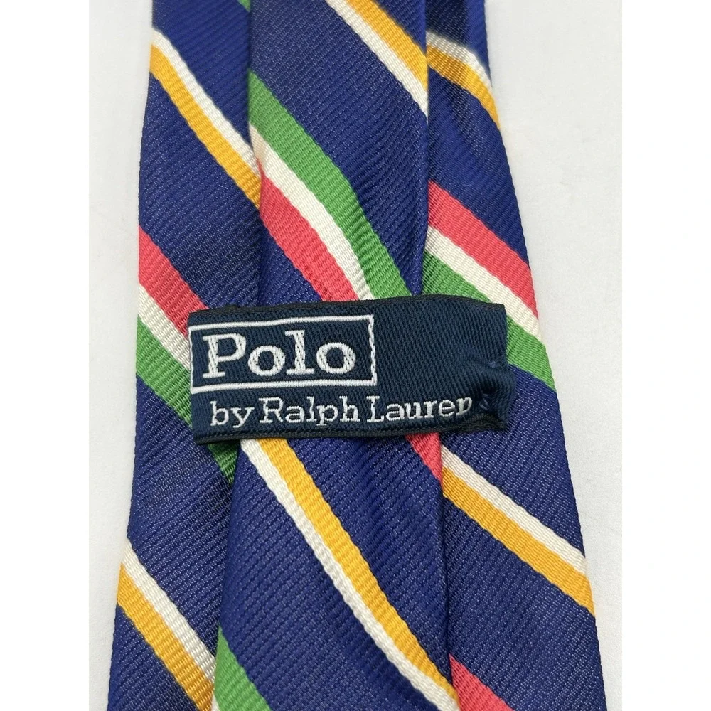 Vtg Polo Ralph Lauren Boys Silk Mulitcolor Striped Hand Finished in Italy 3x43